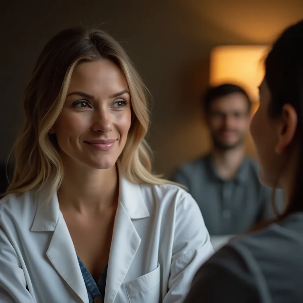 Therapist discussing with a client, inspiring trust