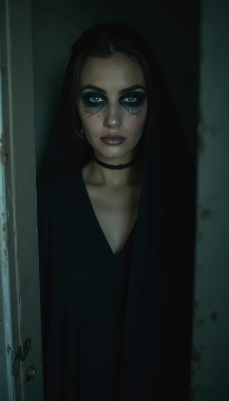 halloween middle eastern woman with a ghostly look inside a haunted house