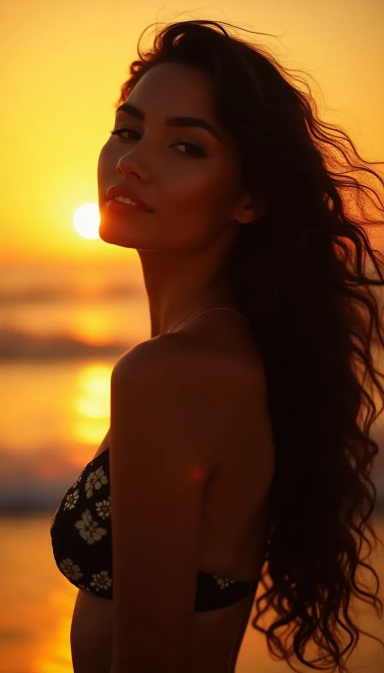 radiant portrait of latin american woman at sunset