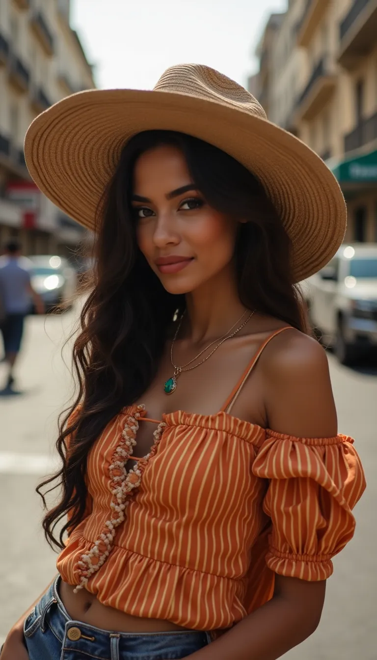 vivid portrait of latin american woman in street fashion