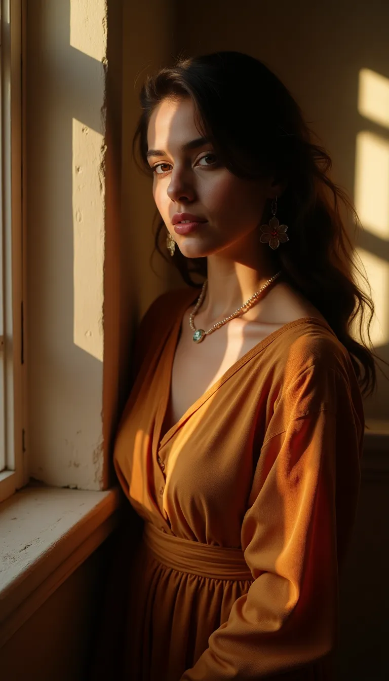 warm portrait of middle eastern woman in a cozy room