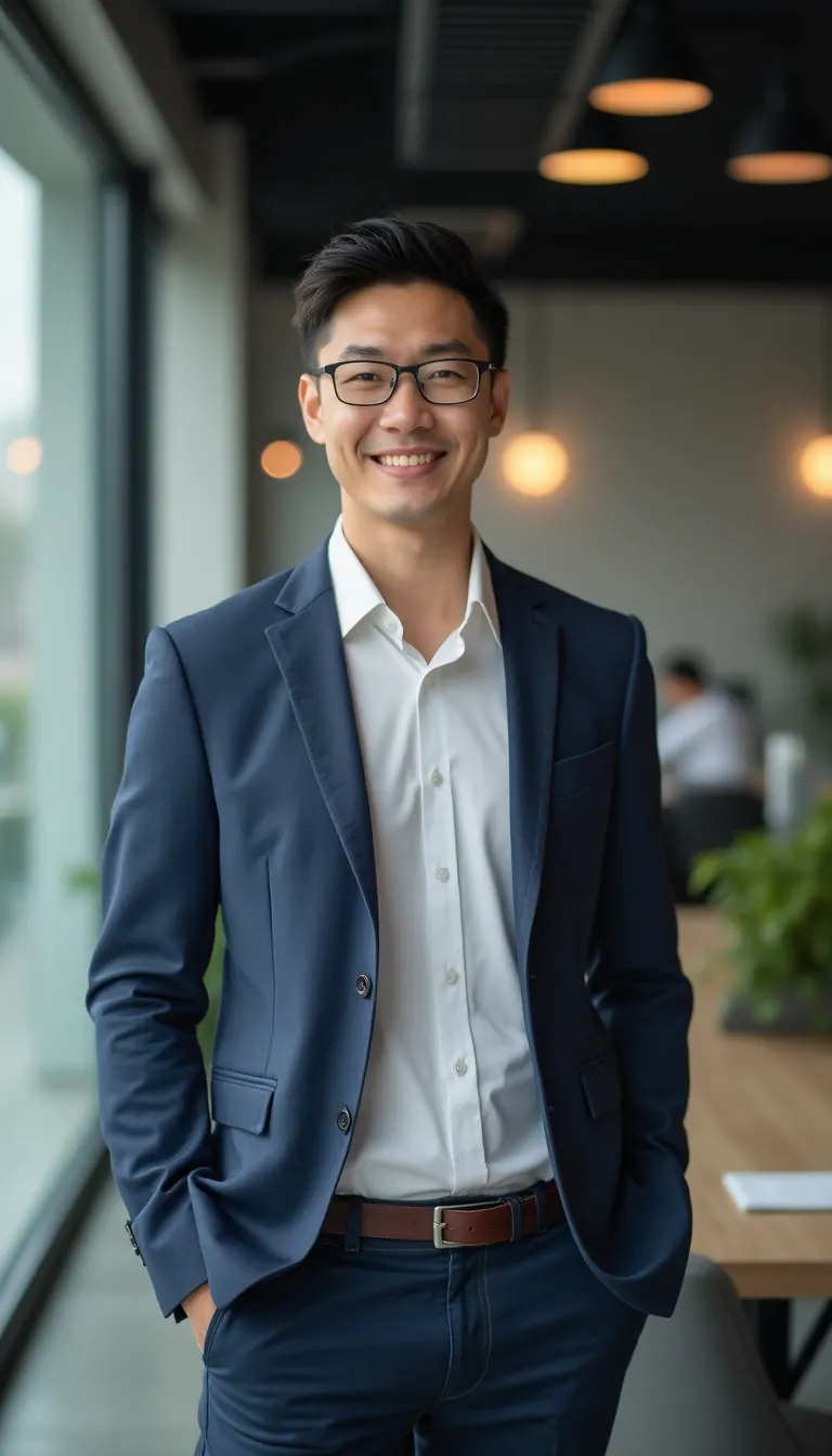 professional portrait of asian man in a modern office