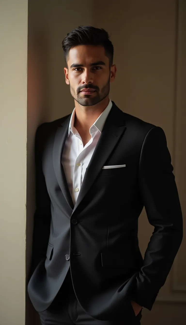 latin american man in elegant attire  softly lit with a gentle atmosphere
