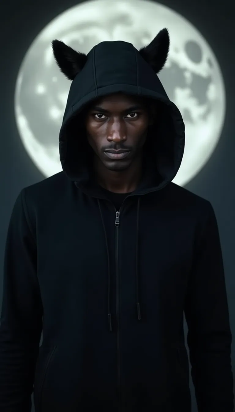 black man in werewolf costume  moonlit background  mysterious ambiance