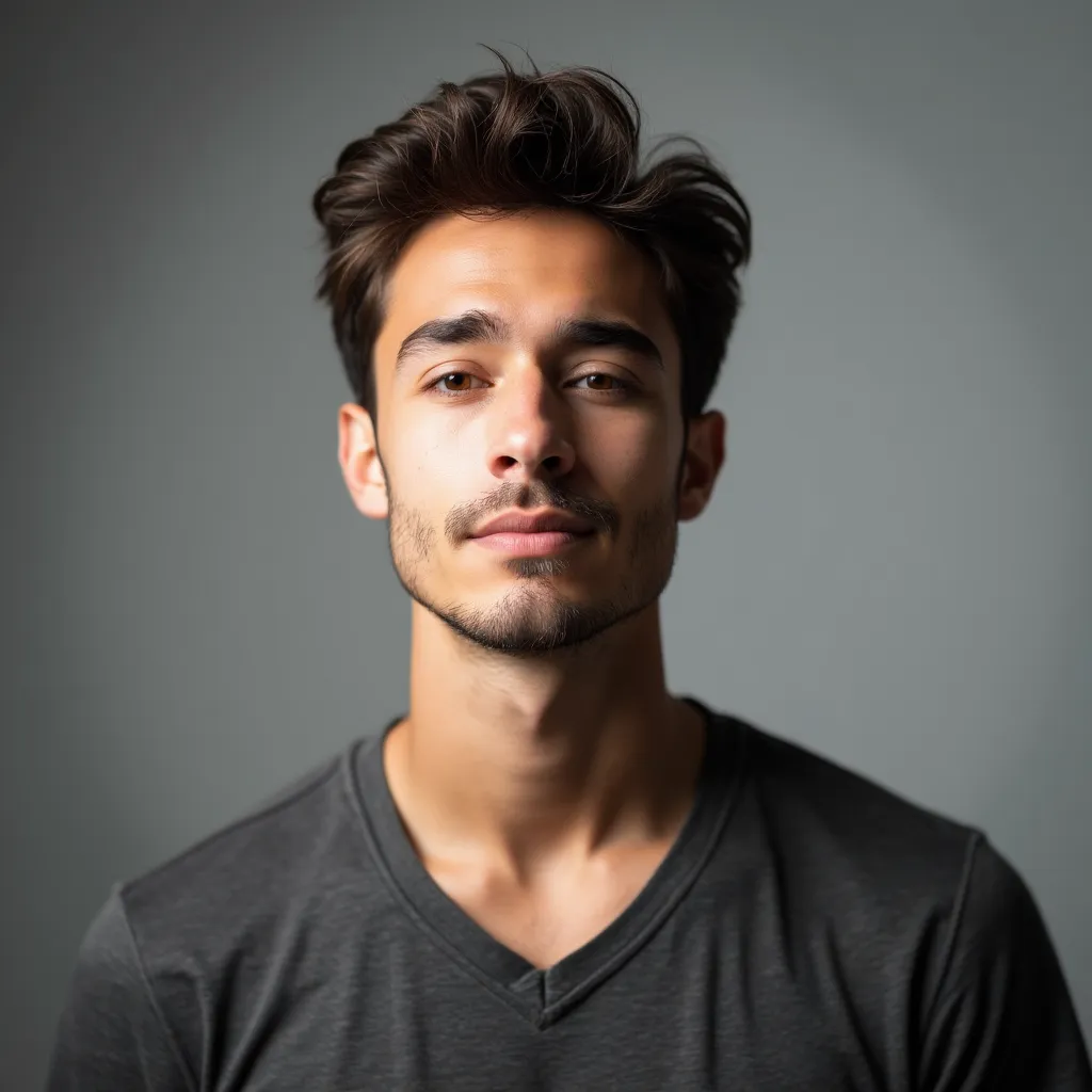Actress posing for a casting photo with a neutral background