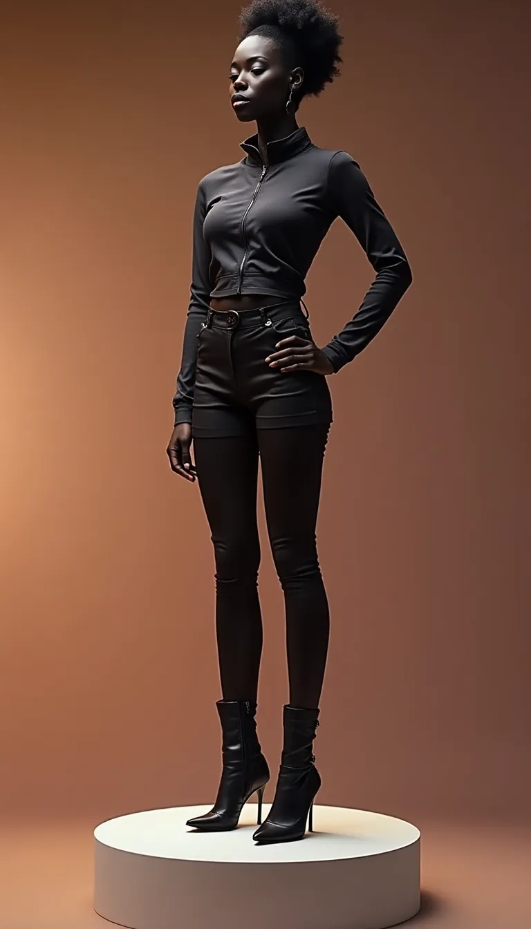 ai-fashion-week-black-female-model-on-a-podium-in-futuristic-couture