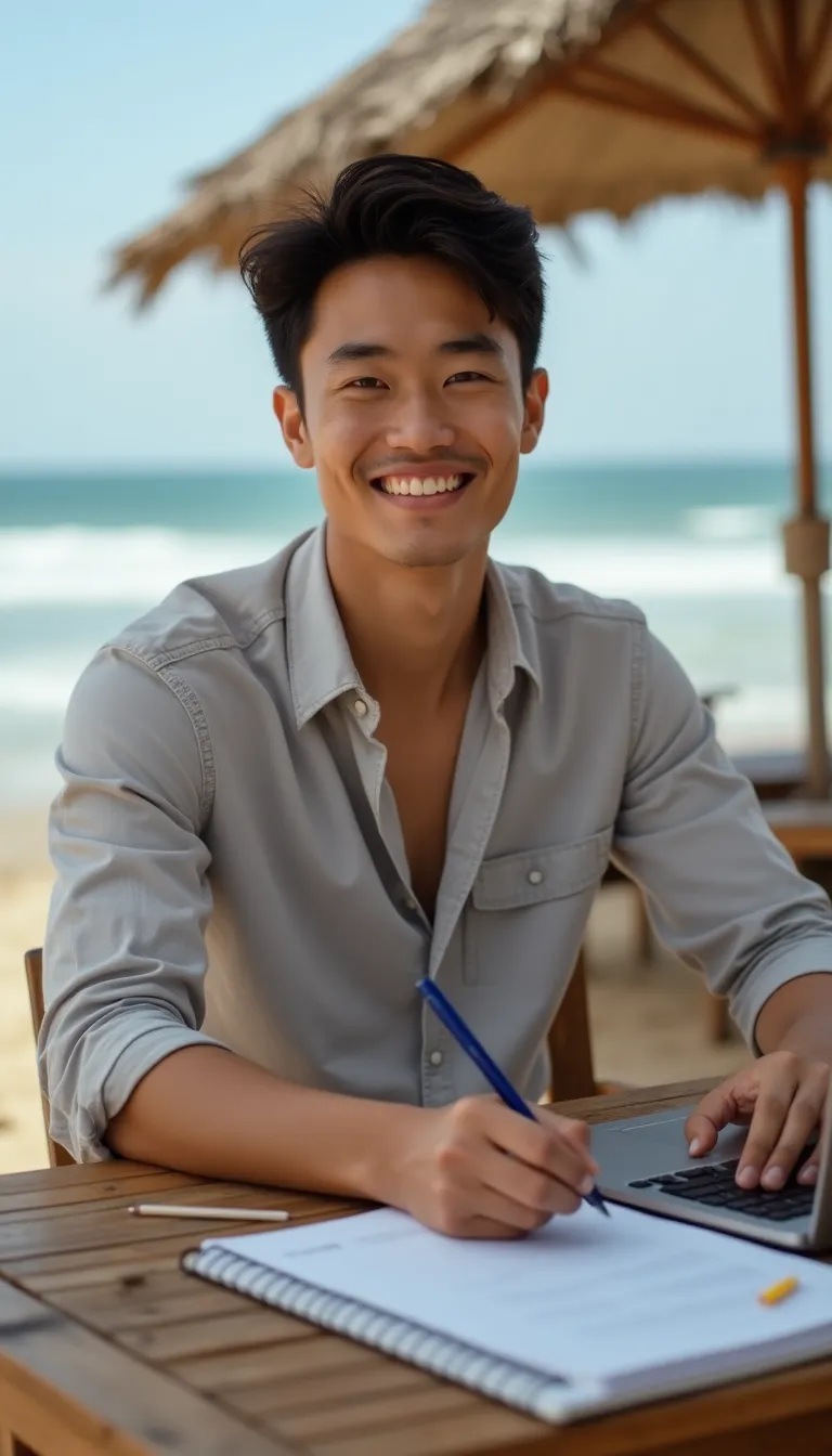 asian-man-with-laptop-on-a-beach--tropical-background