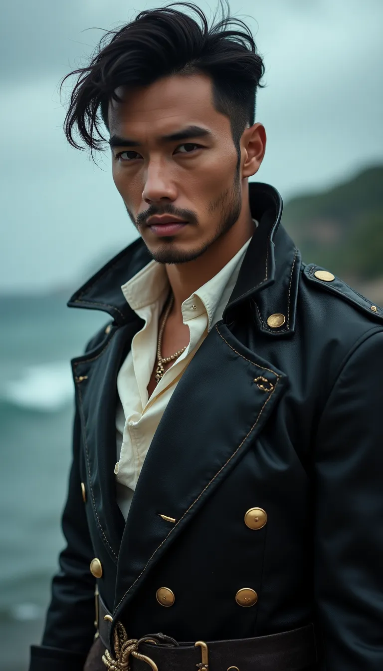halloween-asian-man-dressed-as-a-pirate-with-a-stormy-sea-behind-him