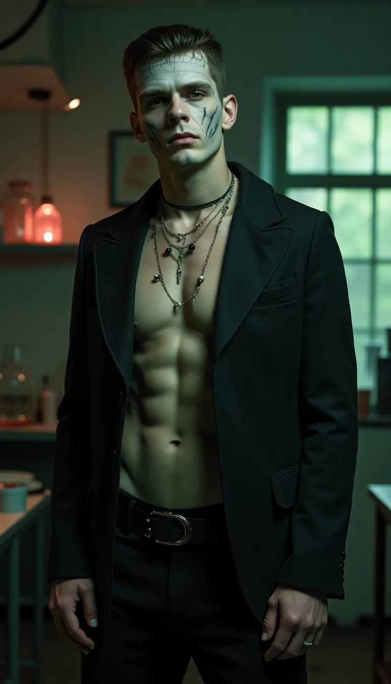 white-man-in-frankenstein-costume--lab-setting--playful-halloween-theme