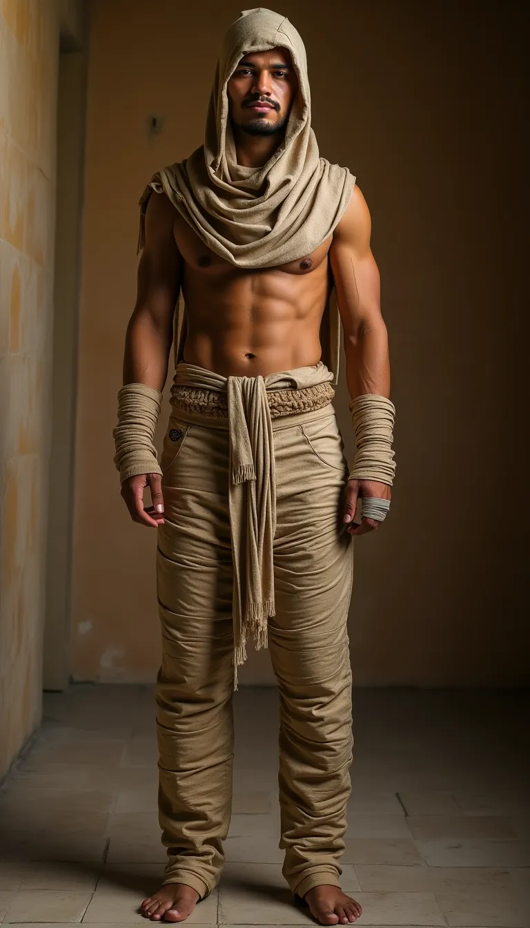 latin-american-man-in-mummy-costume--ancient-backdrop--mysterious-halloween